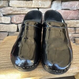 Bjork Swedish Comfort Shoes Womens 39/40 Patent Leather Black Clogs Nurse Work